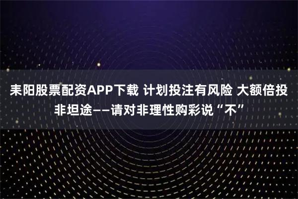 耒阳股票配资APP下载 计划投注有风险 大额倍投非坦途——请对非理性购彩说“不”